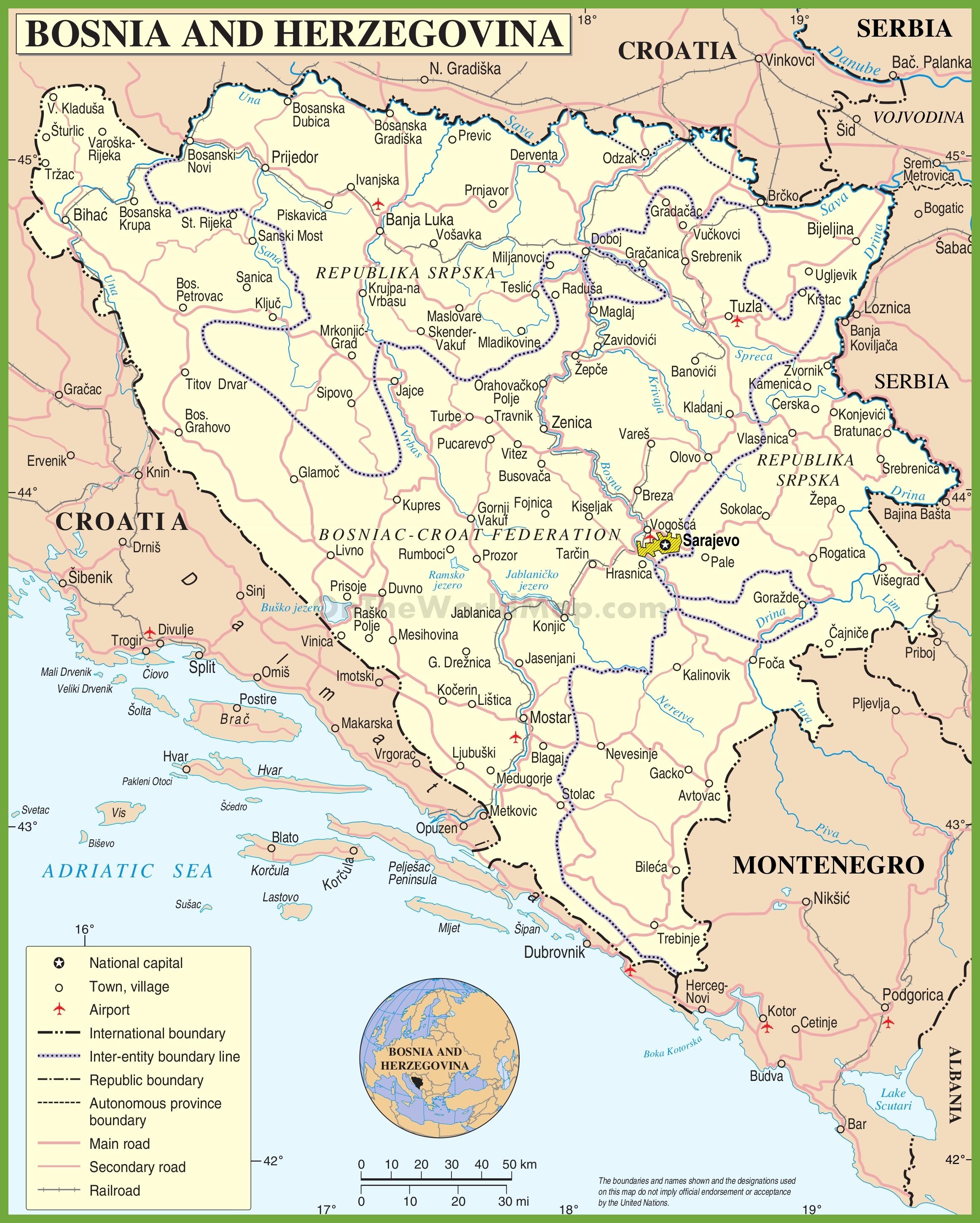 bośnia i hercegowina mapa drogowa Bosni Mapa Drogowa Mapa Bosni Drogi Europa Poludniowa Europa bośnia i hercegowina mapa drogowa