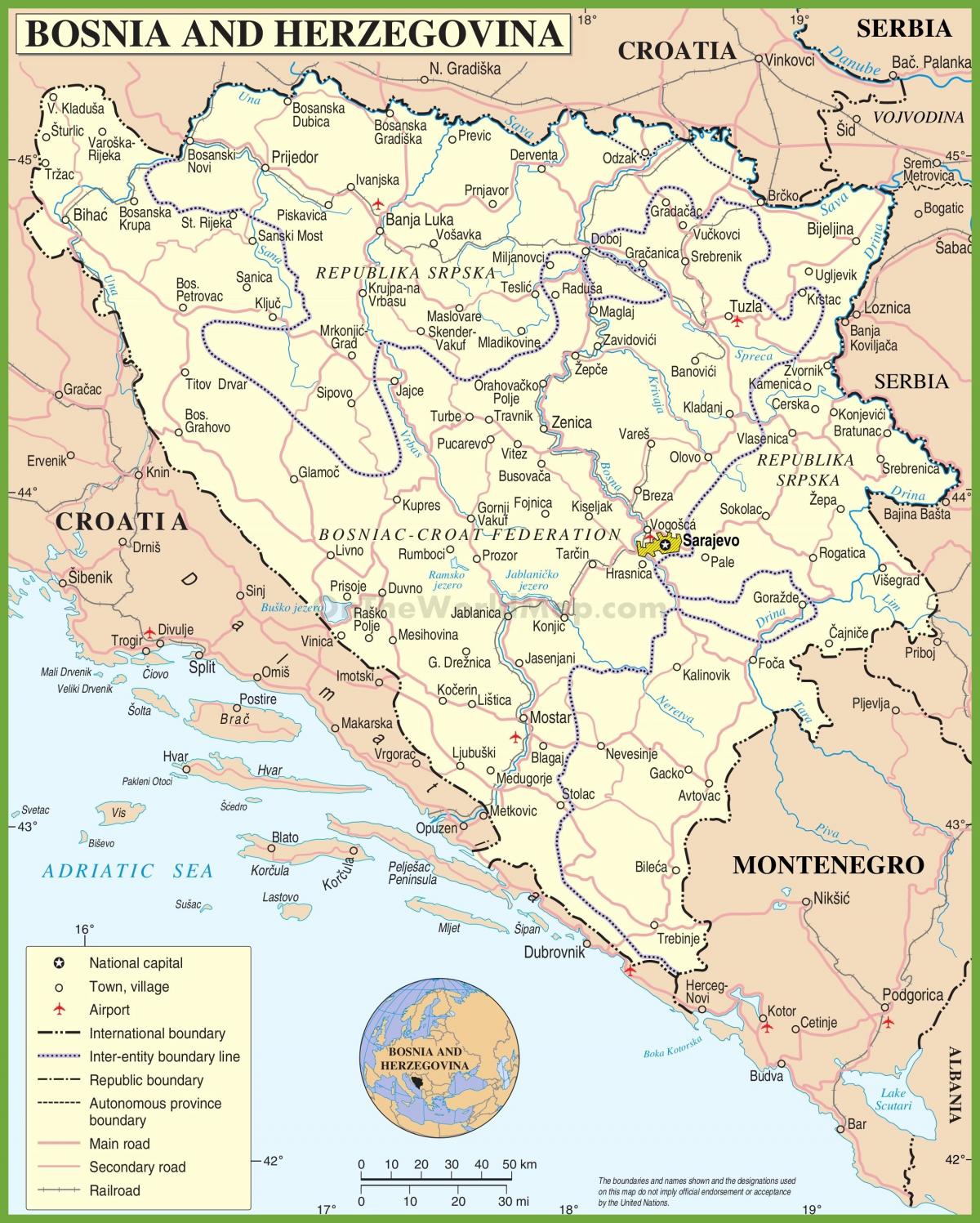 Mapa Bośni drogi