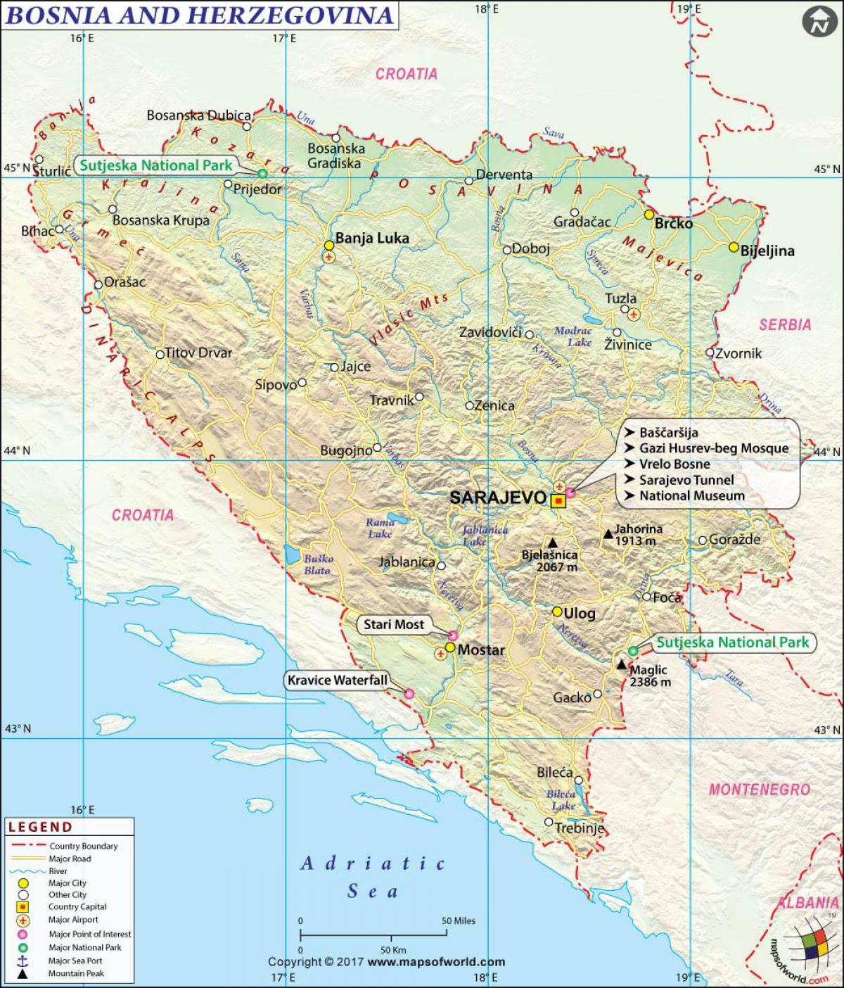 Mapa kraju Bośnia 