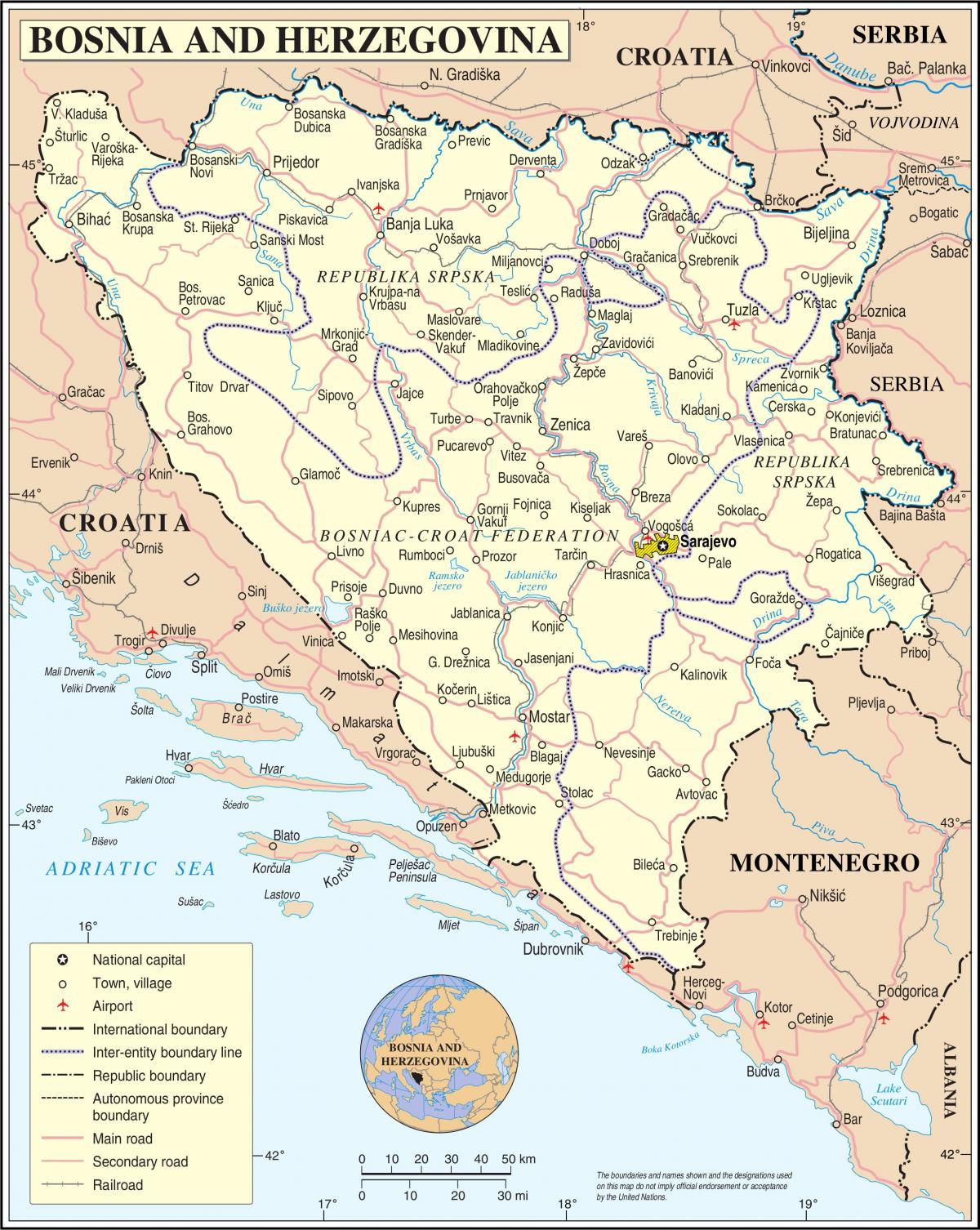 Mapa Bośni turysta