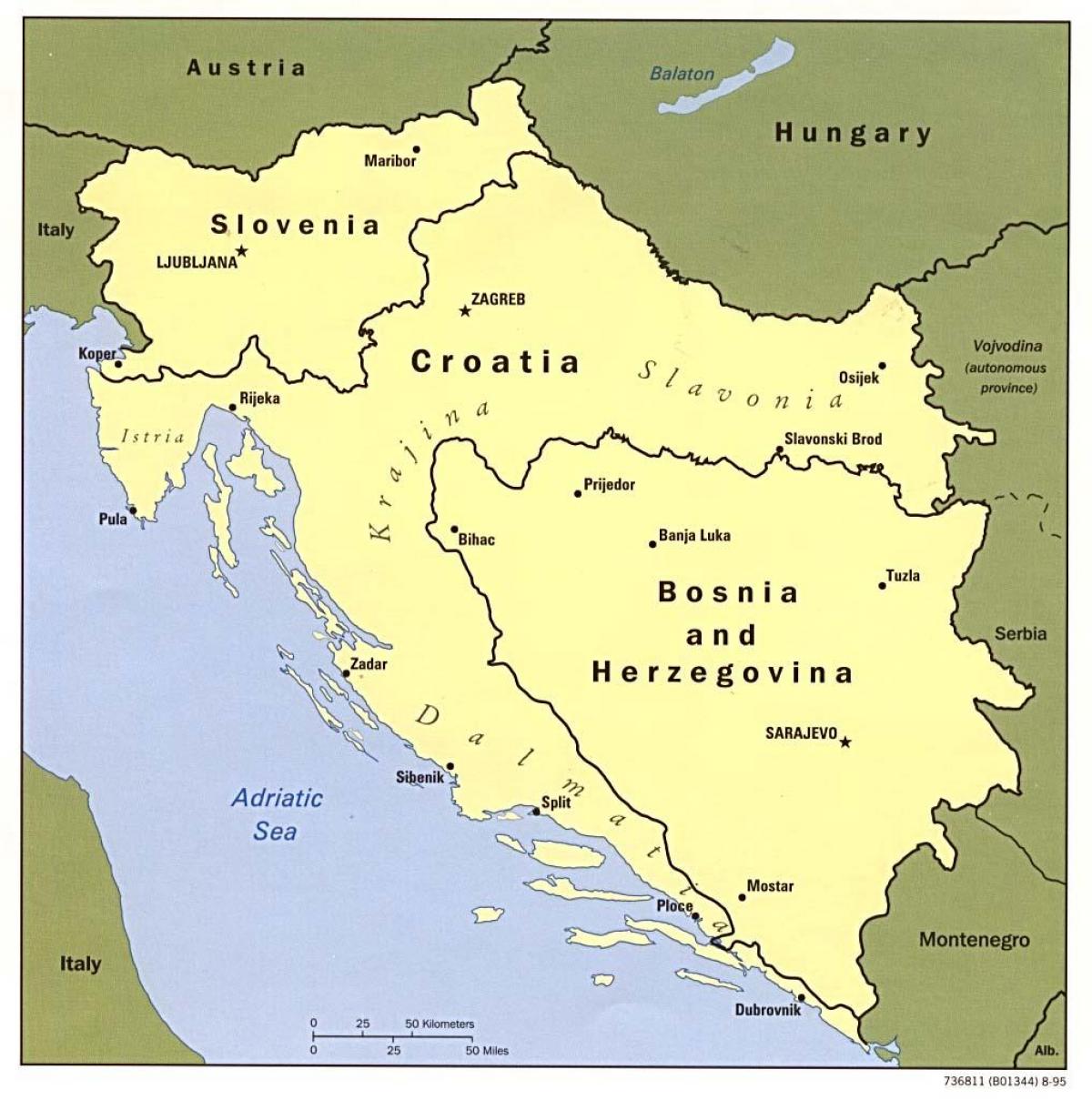 mapa Bośni i Hercegowinie oraz w sąsiednich krajach