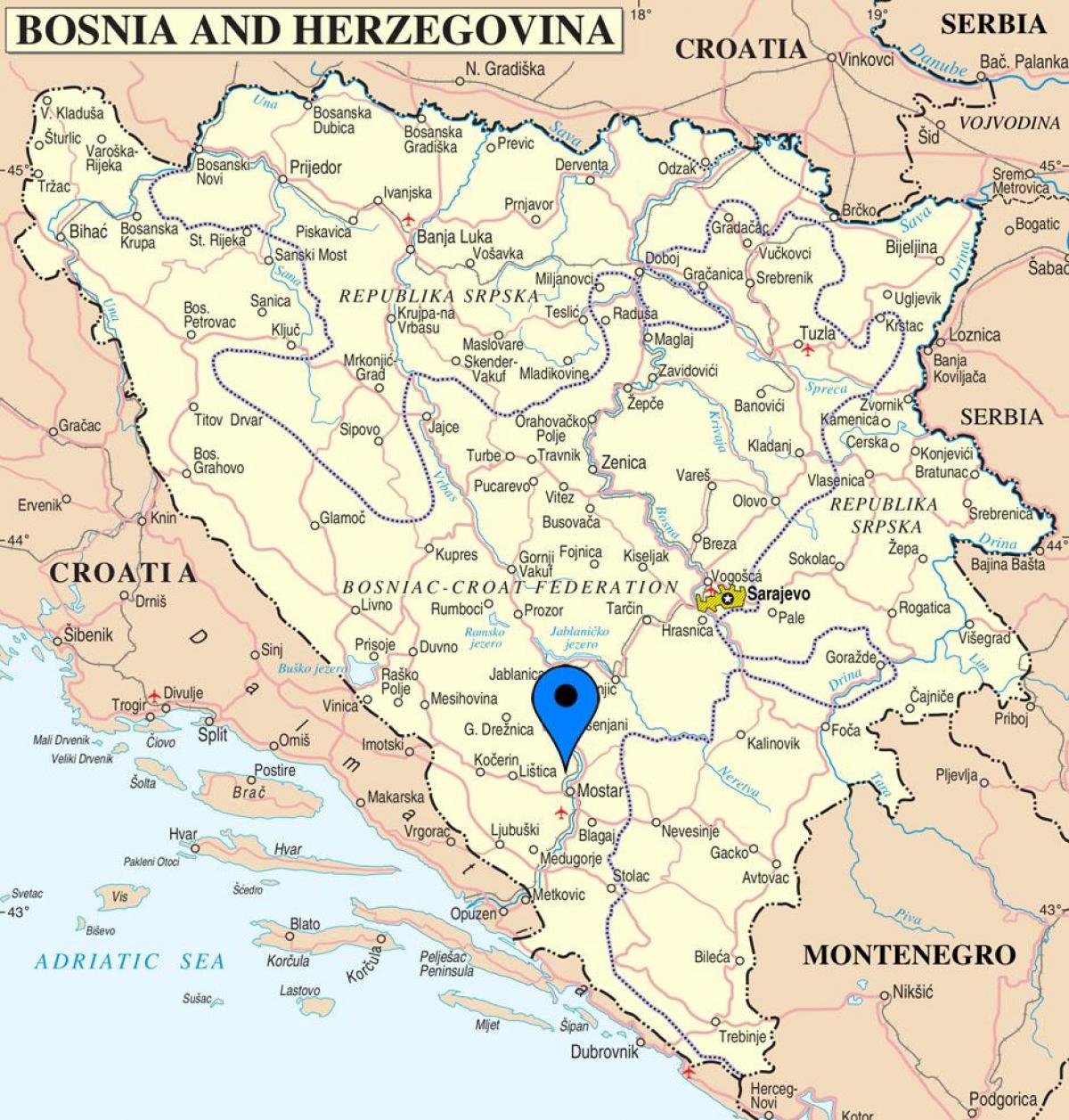 mapa mostar, Bośnia i Hercegowina